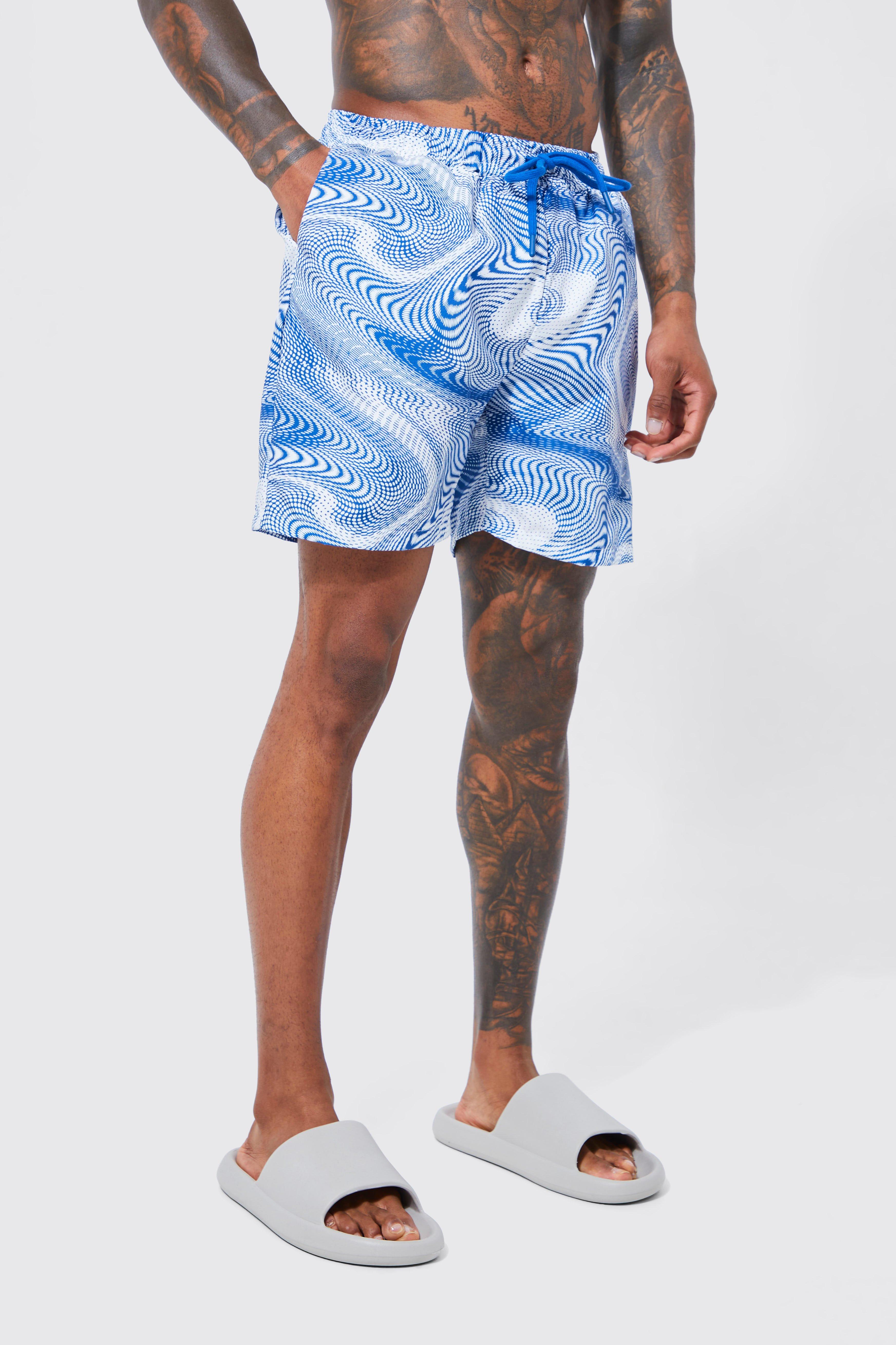 Mens Blue Illusion Mid Length Swim, Blue